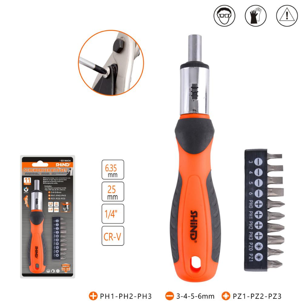 Shind Ratchet Screwdriver Set with Bits 11 Pcs. (SHI-94434)