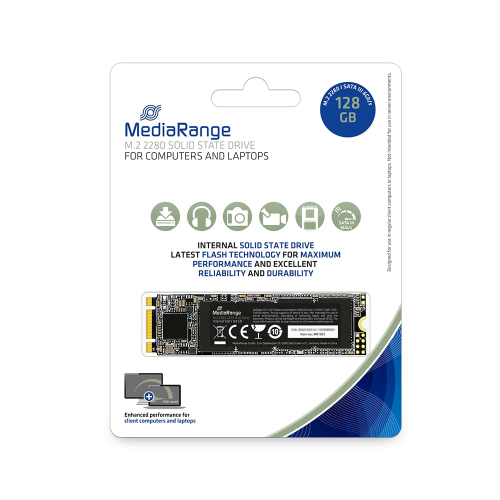 MediaRange Internal M.2 2280 Solid State Drive, SATA 6 Gb/s, 128GB (MR1021)
