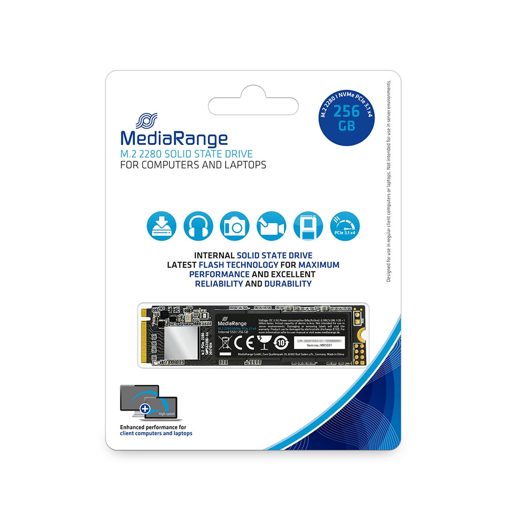 MediaRange Internal M.2 2280 Solid State Drive, NVMe PCIe 3.1 x4 20 Gb/s, 256GB, Black (MR1031)