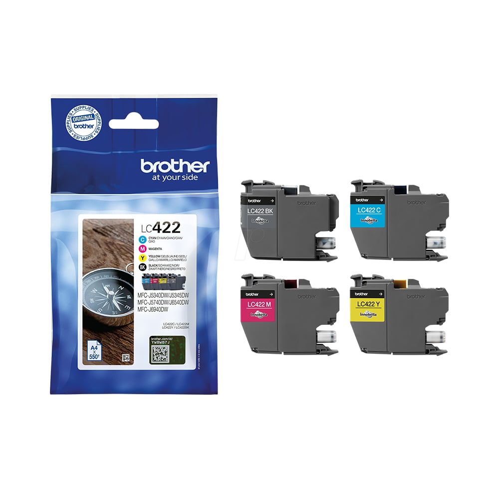 Brother Inkjet LC Black, Cyan, Magenta, Yellow Cartridge (LC422VAL)