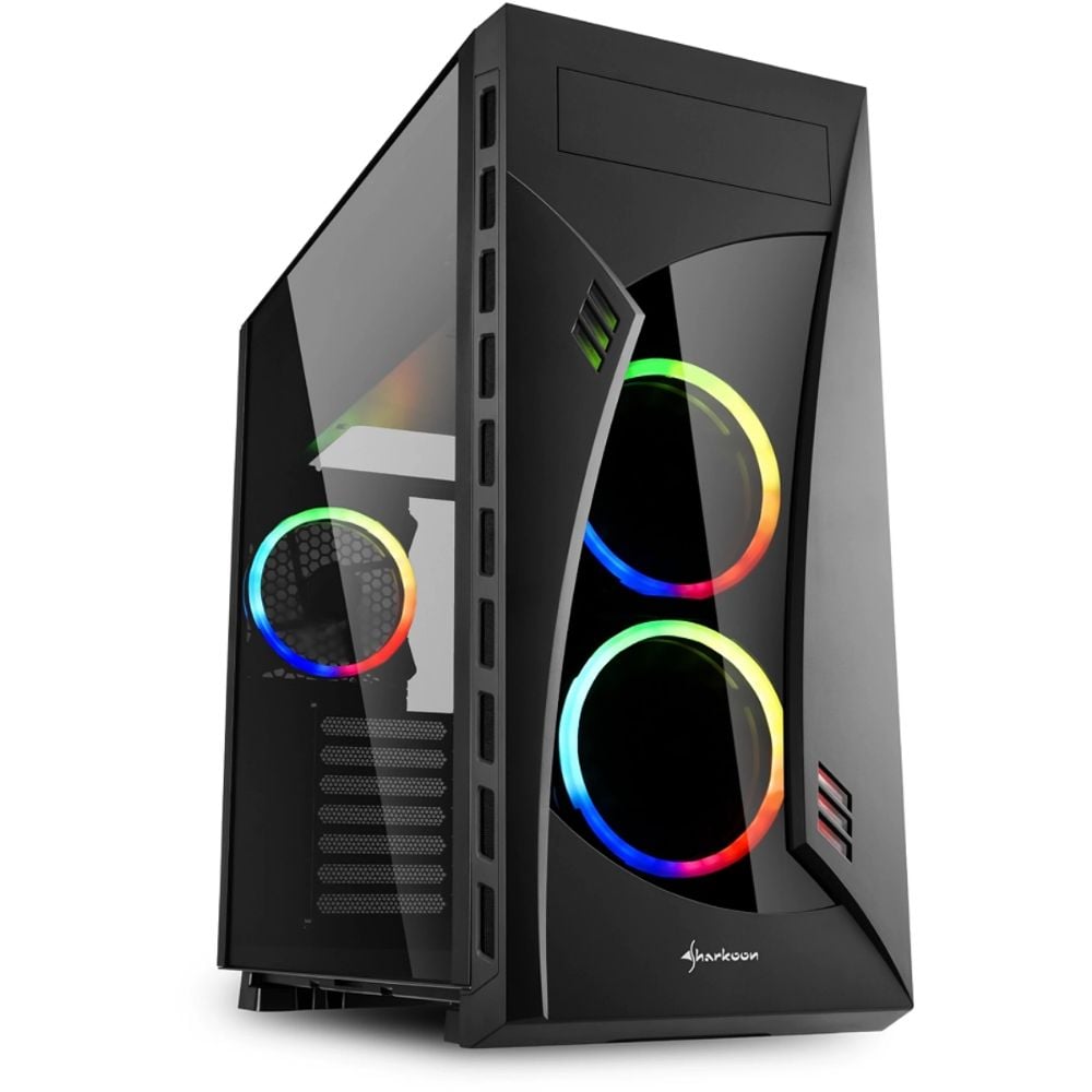 Sharkoon Night Shark Gaming Midi Tower Computer Case with Side Window and RGB Lighting Black (NIGHTSHARKARGB) (SHRNIGHTSHARKARGB)