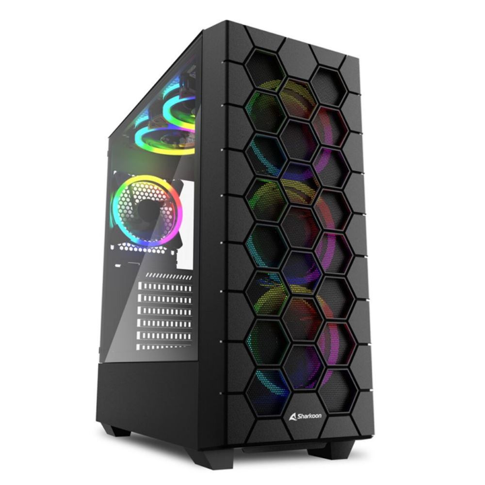 Sharkoon HEX Gaming Midi Tower Computer Case with Side Window and RGB Lighting Black (RGBHEX) (SHRRGBHEX)
