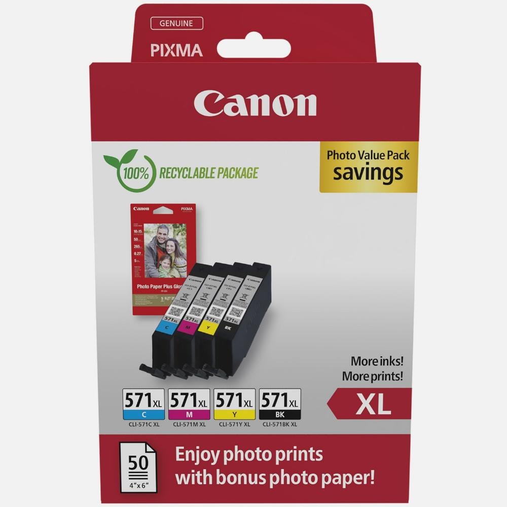 Canon Inkjet Ink CLI-571XL MultiPack CMYK (0332C006) (CANCLI-571XLMP)