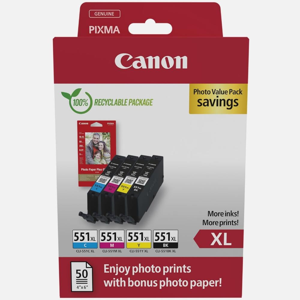 Canon Inkjet Ink CLI-551XL CMYK Photo Value Pack (6443B008) (CANCLI-551XLPVP)