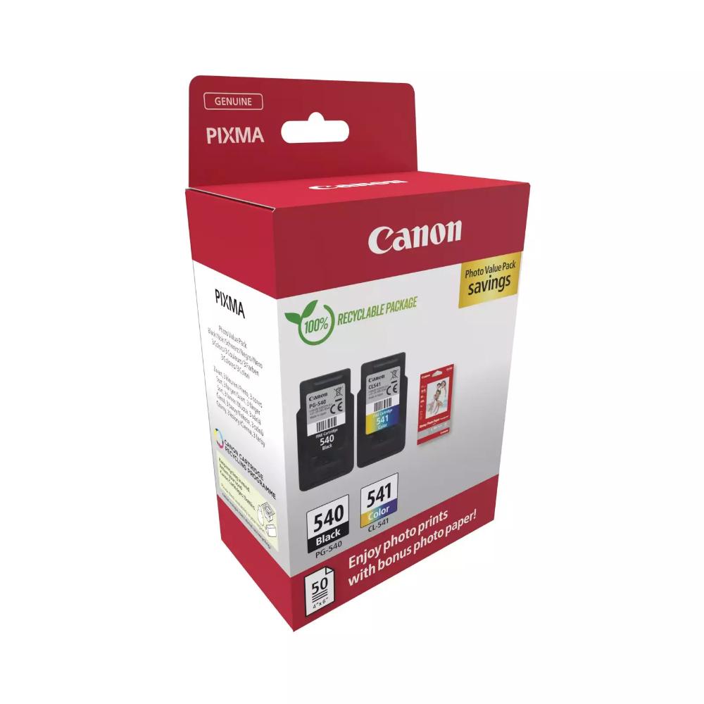 Canon Inkjet Ink PG 540 & CL 541 Black & Colour + Photo Paper 50sh Carton Pack (5225B013) (CANPG-540VPCP)