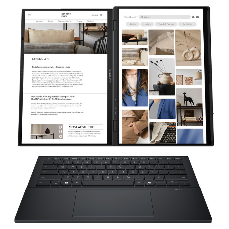 ASUS Laptop Zenbook Duo OLED UX8406CA-OLED-PZ067X 14.0'' 2880x1800 OLED Touch 120Hz U7 255H/32GB/1TB SSD NVMe PCIe 4.0/Win 11 Pro/2Y/Inkwell Gray