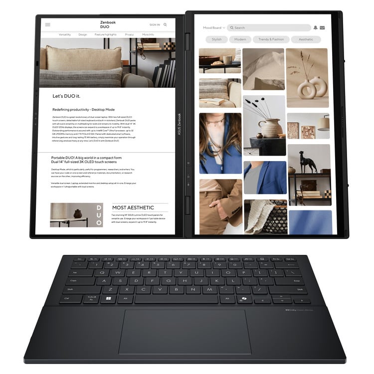 ASUS Laptop Zenbook Duo OLED UX8406CA-OLED-PZ068X 14.0'' 2880x1800 OLED Touch 120Hz U9 285H/32GB/2TB SSD NVMe PCIe 4.0/Win 11 Pro/2Y/Inkwell Gray