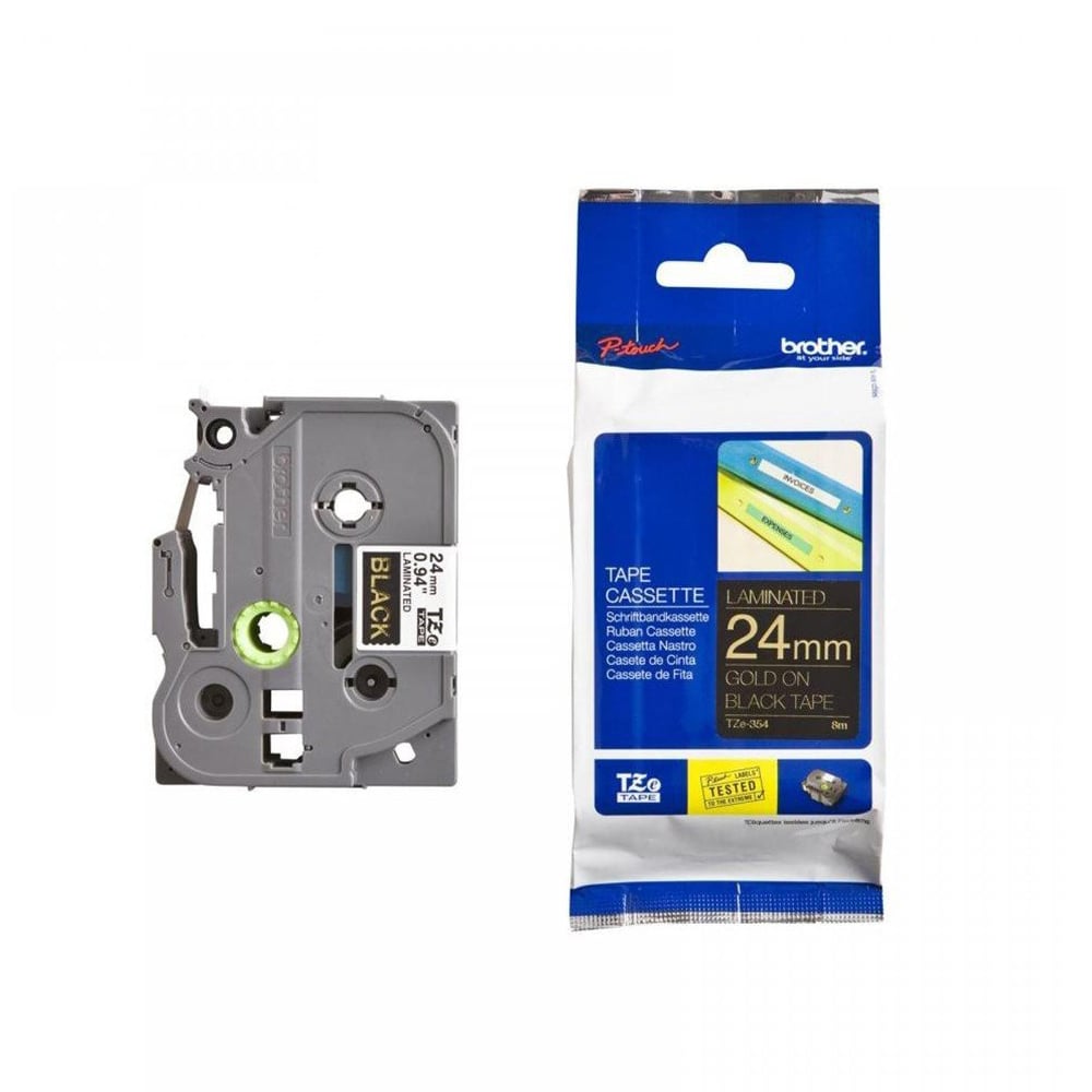 Brother P-Touch Laminated Gold on Black 8m x 24mm (TZE354) (BROTZE354)