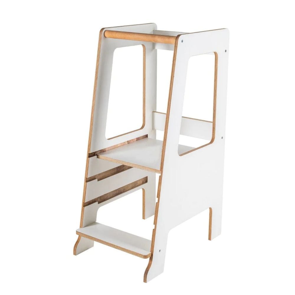 MeowBaby Plywood Kitchen Helper for Children Scandi Step Stool, White (KH01008IE) (MEBKH01008IE)