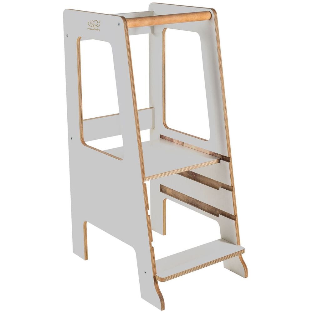 MeowBaby Plywood Kitchen Helper for Children Scandi Step Stool, Gray (KH02008IE) (MEBKH02008IE)