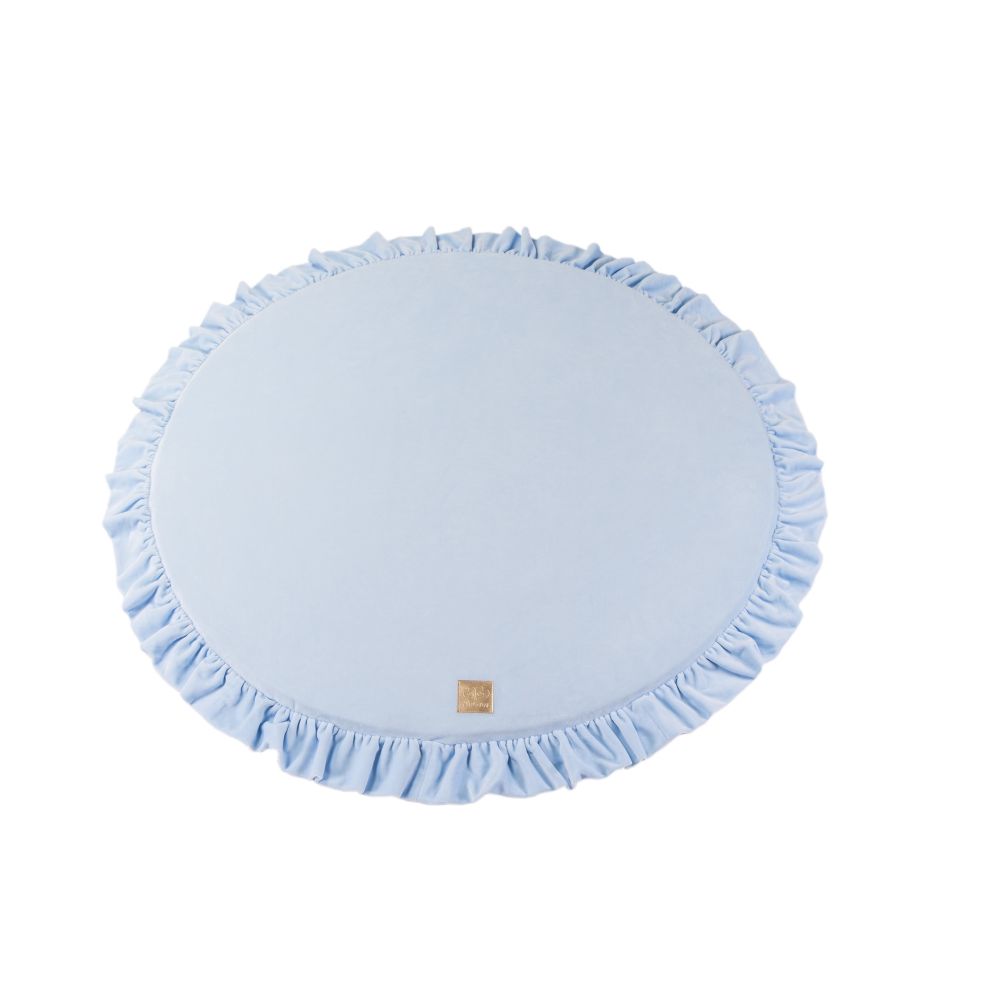 MeowBaby Baby Round 100cm Foam Play Mat with Frill Certified, Velvet, Baby Blue (MATA024IE) (MEBMATA024IE)