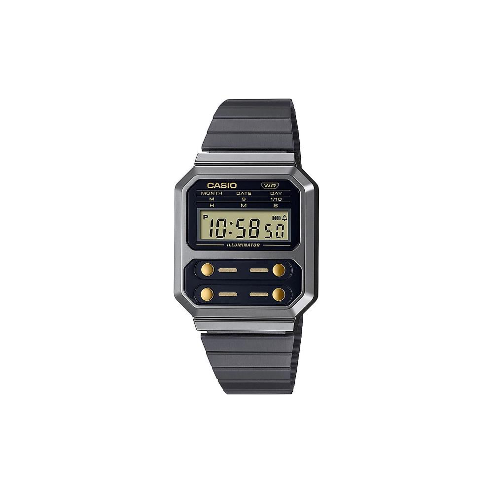 Casio Vintage Edgy Ρολόι Χρονογράφος Μπαταρίας με Μαύρο Μεταλλικό Μπρασελέ (A100WEGG-1A2EF) (CASA100WEGG1A2EF)