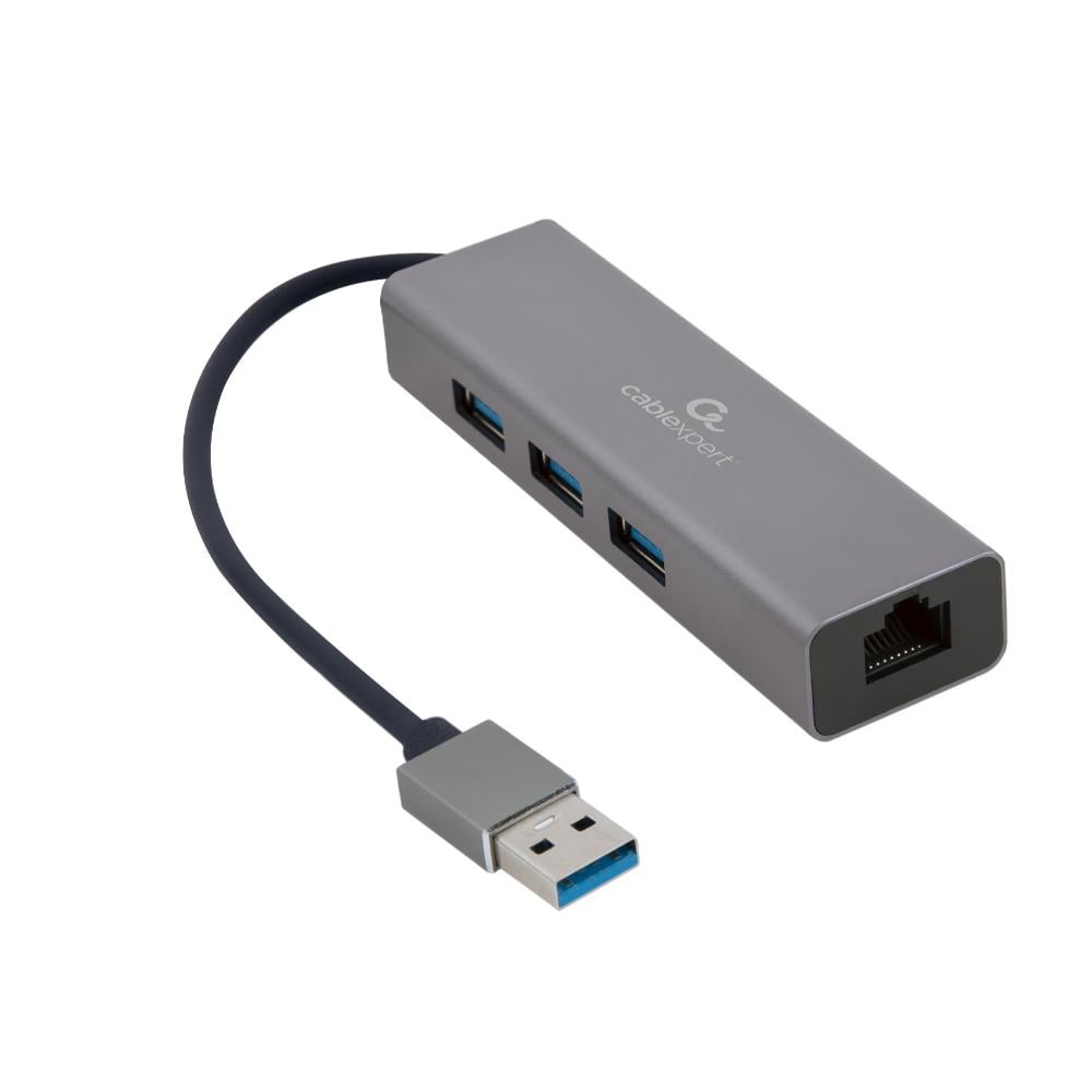 Cablexpert USB 3.0 Hub 3 Θυρών με σύνδεση USB-A Γκρι (A-AMU3-LAN-01) (GEMA-AMU3-LAN-01)