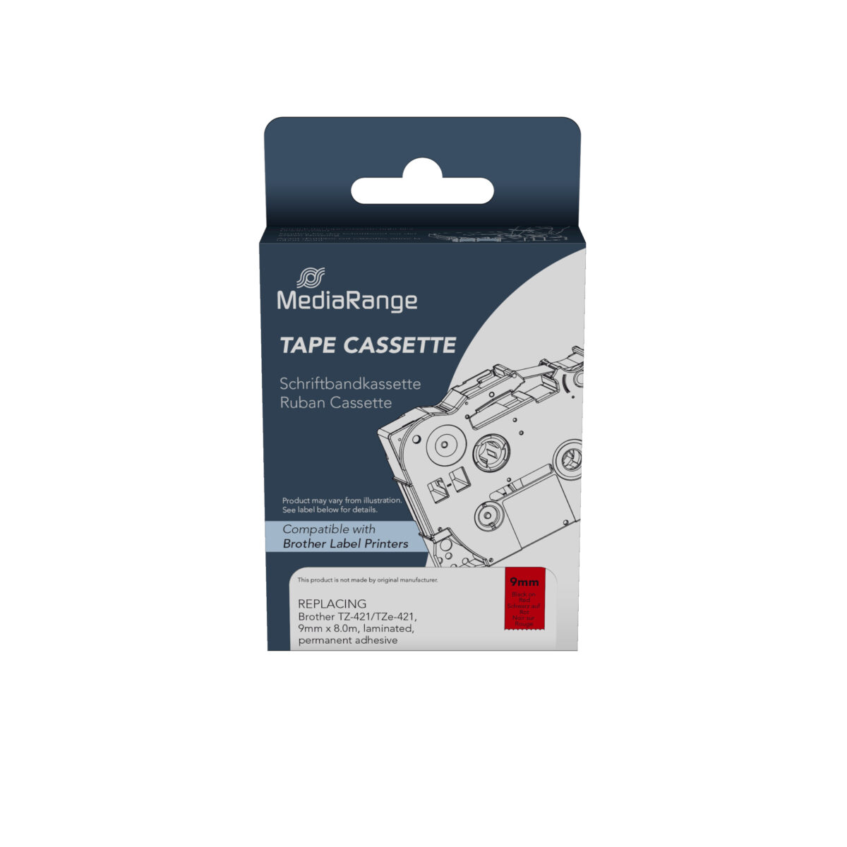 Ετικέτες Γενικής Χρήσης Mediarange (Brother TZ-421/TZe-421) 9mm, 8m, Laminated and Permanent Adhesive, Black on Red (MRBTZ421)