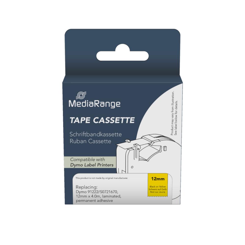 Ετικέτες Γενικής Χρήσης Mediarange (Dymo® 91222/S0721670) 12mm, 4m, Laminated and Permanent Adhesive, Black on Yellow (MRDY91222)